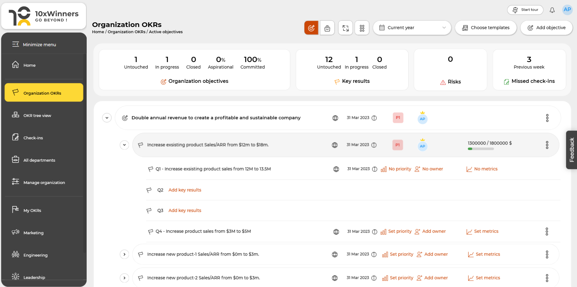 screenshot of 10xWinners OKR